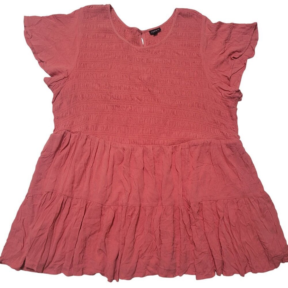 Torrid Womens Coral Smocked Peplum Tiered Top Size 4 Cottegecore Boho